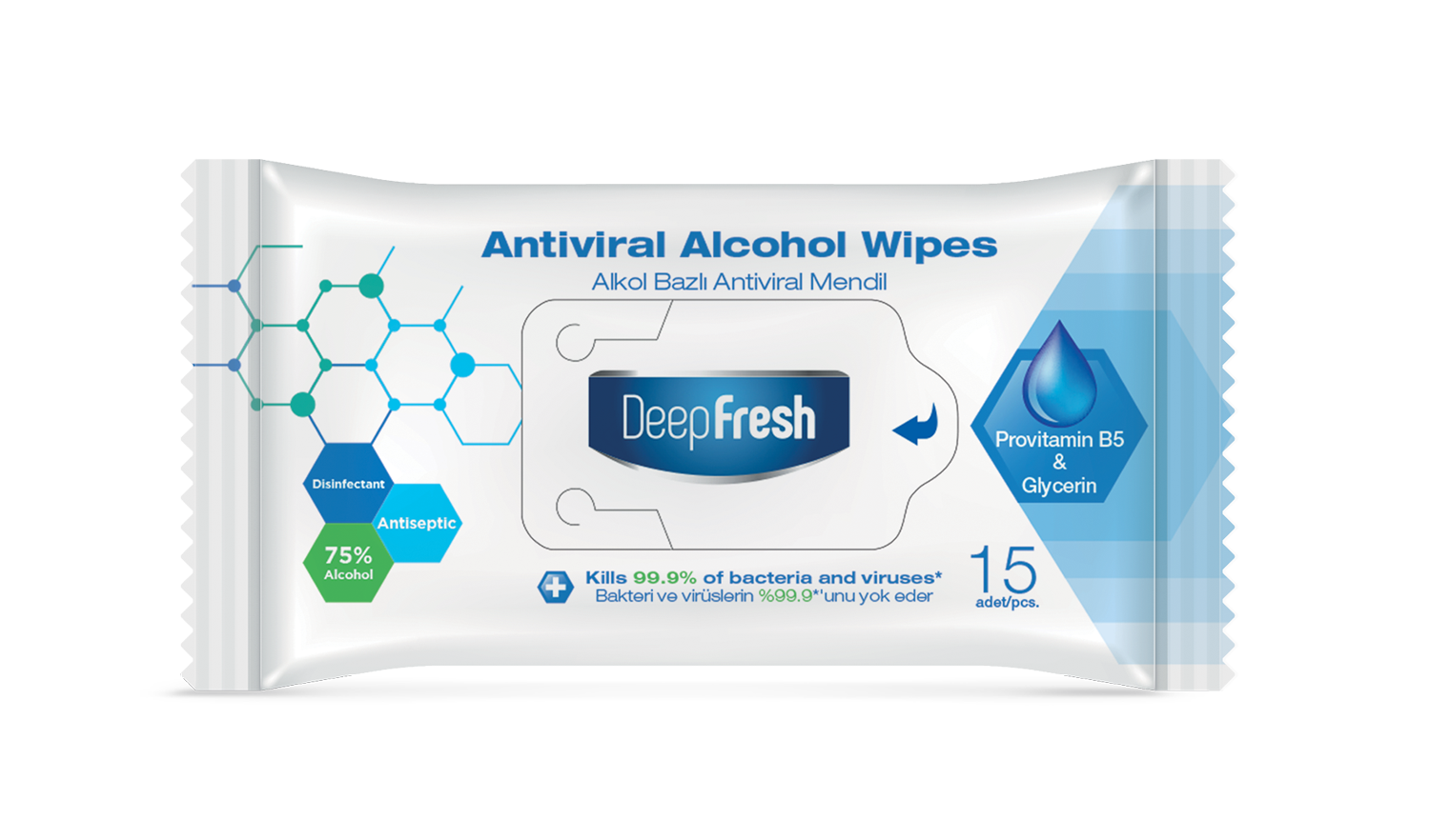 15 Pcs Antiviral Alcohol Wipes